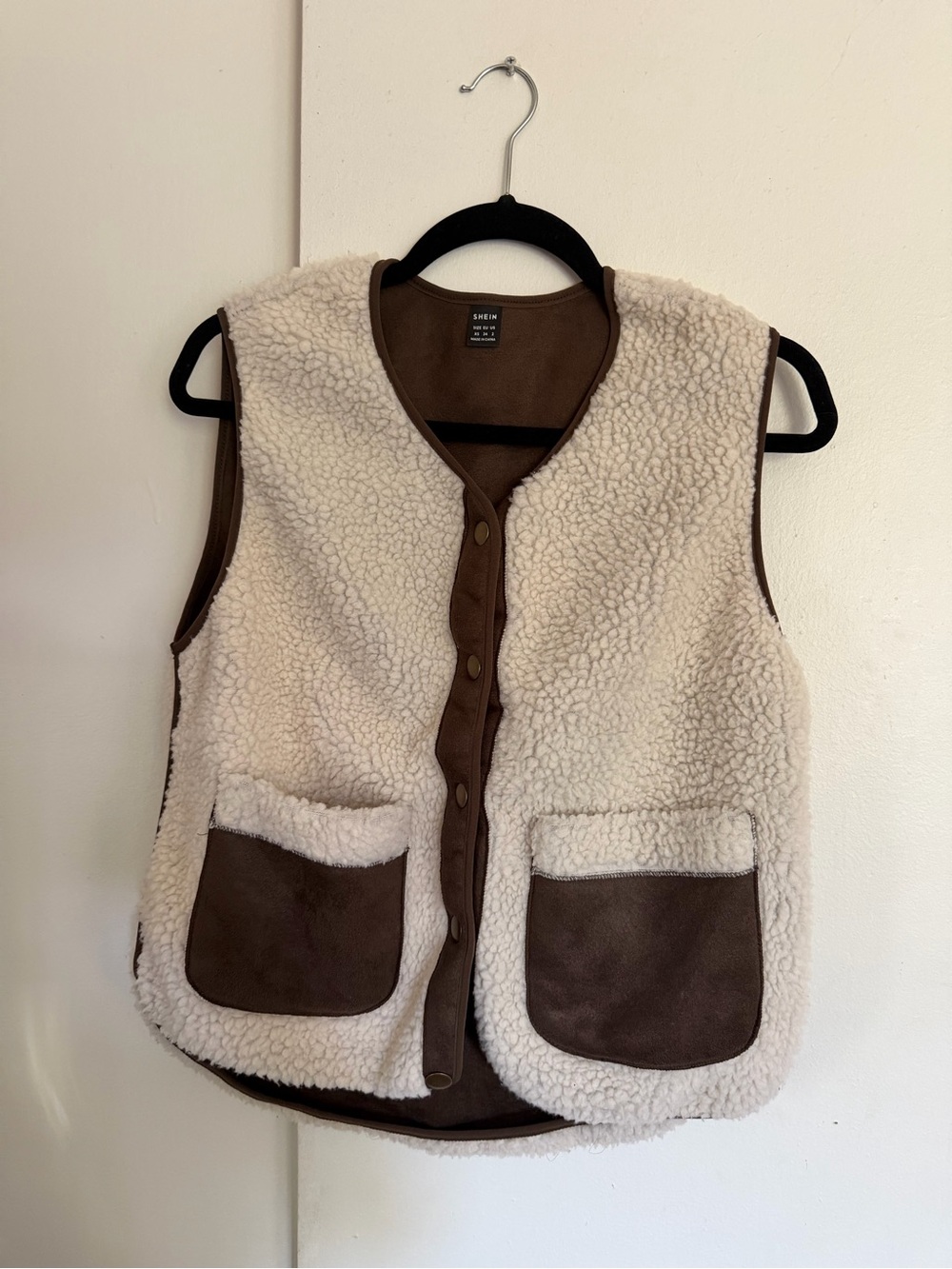 SHEIN Cream Sherpa Vest with Brown Suede Lining